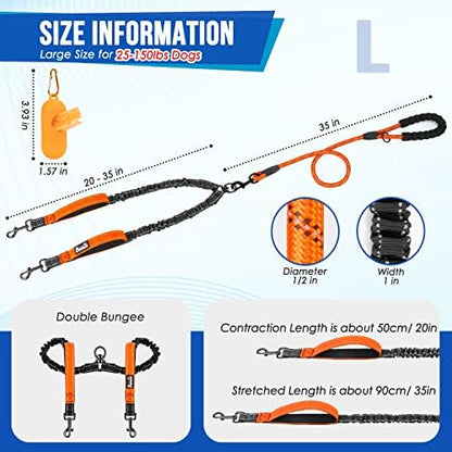 SlowTon Double Leash for Two Dogs, No Tangle & with Two Handles, Orange L - Image 2