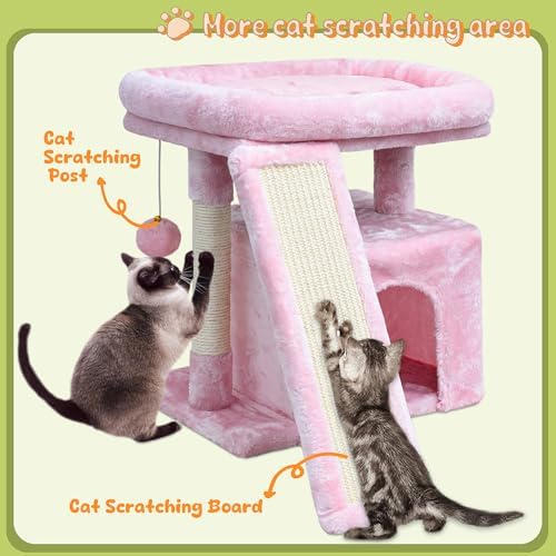 Small Pink Cat Tree for Indoor Cats, Cute Cat Tower with Perch, Condo, House and Stable Stand for Kittens & Adult Pets（Pink） - Image 3