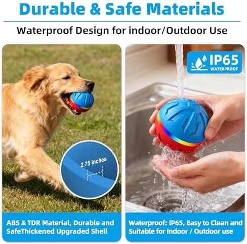 Casfuy Durable Motion Activated 2 Speed Interactive Ball Dog Toy with Remote & LED Light, Blue - Image 3