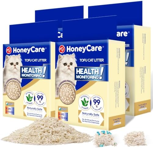 HoneyCare Health Monitoring Tofu Cat Litter | Natural Plant-Based Formula | Not Sticking to Litter Box | 99% Dust-Free & Low Tracking | Flushable Cat Litter |Urine Occult Blood Test| 24-lbs by HoneyCare