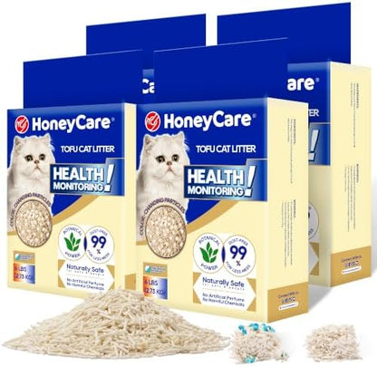 HoneyCare Health Monitoring Tofu Cat Litter | Natural Plant-Based Formula | Not Sticking to Litter Box | 99% Dust-Free & Low Tracking | Flushable Cat Litter |Urine Occult Blood Test| 24-lbs by HoneyCare
