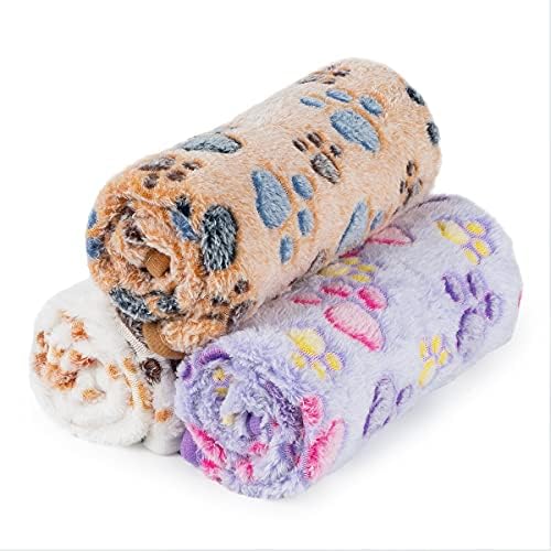 Dono 1 Pack 3 Dog Blankets for Small Dogs, Soft Fluffy Paw Print Pattern Fleece Pet Blanket Warm Sleep Mat, Puppy Kitten Blanket Doggy Mat for Dog Cat Kitten Doggy - Image 3