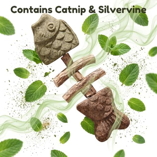 2026 Upgraded 2 Pack Fish Bone Cat Dental Toy, Natural Catnip & Silvervine Dental Chew Sticks, Effective Cat Teeth Cleaning, Long-Lasting Wooden Feline Oral Care Tool - Image 4