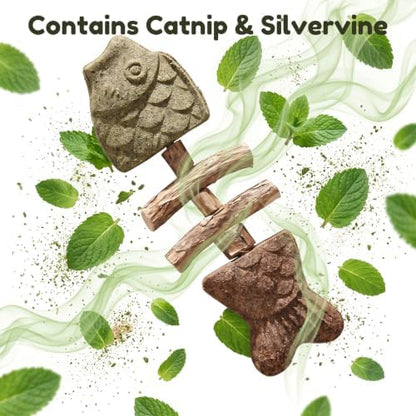 2026 Upgraded 2 Pack Fish Bone Cat Dental Toy, Natural Catnip & Silvervine Dental Chew Sticks, Effective Cat Teeth Cleaning, Long-Lasting Wooden Feline Oral Care Tool - Image 4
