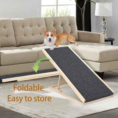 Dog Ramp for Bed,Pet Ramp for Small Dogs to Get on Bed,Couch,Car, Non-Slip Rubber Surface,16" Wide Hold up to 80lb, Adjustable Foldable Dog Ramp (Natural,16" Wide) - Image 4