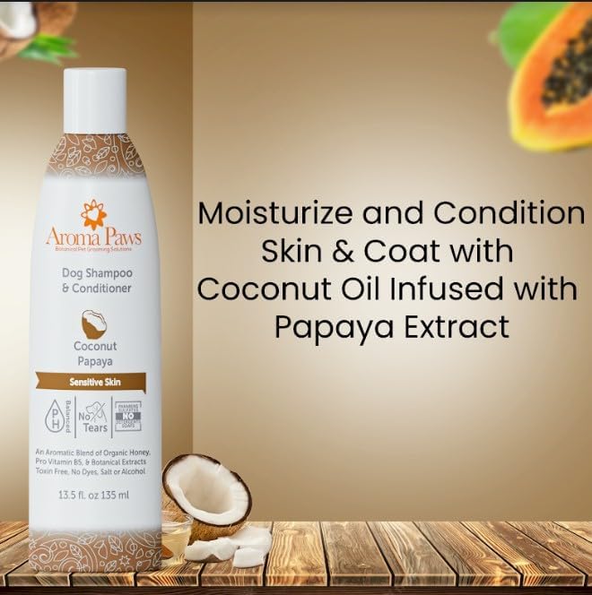 Dog Shampoo and Conditioner - Aromatic Tearless Shampoo for Cleansing, Grooming, and Conditioning Sensitive Skin - Moisturizing Shampoo for Dogs and Puppies - Coconut Papaya 13.5 oz - Image 4