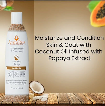 Dog Shampoo and Conditioner - Aromatic Tearless Shampoo for Cleansing, Grooming, and Conditioning Sensitive Skin - Moisturizing Shampoo for Dogs and Puppies - Coconut Papaya 13.5 oz - Image 4