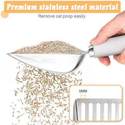 Cat Litter Scoop - Stainless Steel Metal Cat Litter Scoop-Sturdy Mesh Scooper - Mesh Shovel-Easy to Clean - Suitable for Cat Litter Box -Grey White-Christmas - Image 3