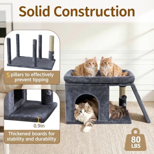 Cat Tree Tower with 15.7x23.6 Perch Bed for Indoor Cats, Dark Gray - Image 3