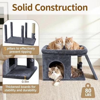 Cat Tree Tower with 15.7x23.6 Perch Bed for Indoor Cats, Dark Gray - Image 3