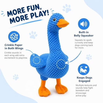 Blue Plush Duck Dog Toy, Stuffed Squeaky Toy with Crinkle Paper - Image 4