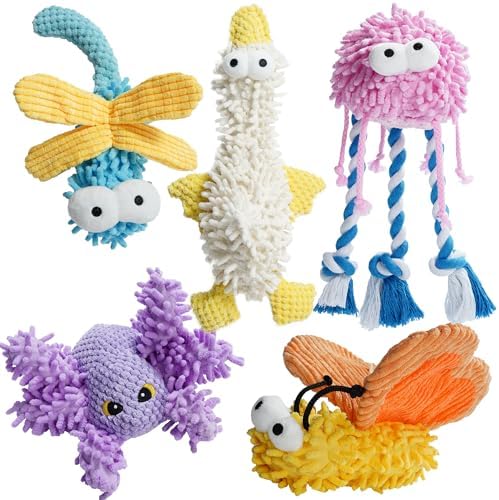 Nocciola 5 Packs Squeaky Dog Toy Plushies, Cute Soft Squeak Crinkle Plush Stuffed Durable Pet Animal Chew Puppy Toys for Small Meidum Large Breed by Nocciola