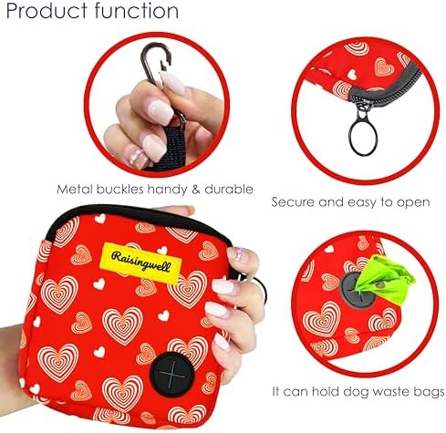 Raisingwell Dog Treat Pouch for Pet Walking and Training with Clicker Poop Bags Small Fanny Zipper Pack Holder for Puppy Snack Dispenser Kit for Leash and Outdoor Use (Valentine) - Image 4