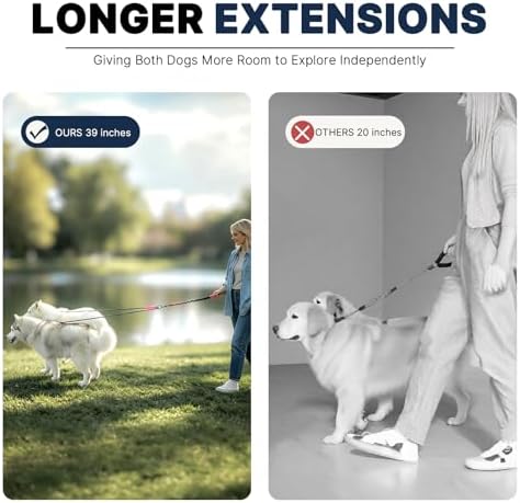 Pieviev Double Dog Leash for 2 Medium&Large Dogs, Longer Coupler, No Tangle - Image 3
