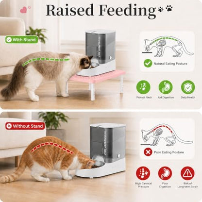 Adjustable Automatic Cat Feeder Stand - Elevated Cat Feeder Stand with 3 Height Settings, Fits Most Automatic Feeders & Tradition Bowls, Raised Pet Feeding Table Station for Cats & Small Dogs - Pink - Image 3
