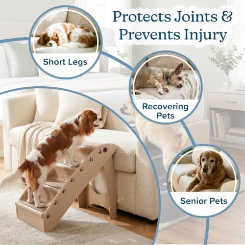 Pet Stairs - Home and Vehicle Foldable Nonslip Dog Steps with 4-Step Design - For Puppies, Kittens, and Other Small Pets by PETMAKER (Tan) - Image 4