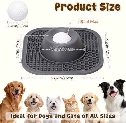 Lick Mat Slow Feeder Dog Bowls with Rolling Ball for Liquid and Thick Treat,Anti-Slip 5/6 Cup Pet Licking Toy for Large Medium Small Dogs and Cats - Image 5