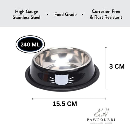 3 Pack Printed Stainless Steel Cat Bowls – 8.1 fl oz Anti-Skid Food & Water Cat Feeding Bowls|Cat Dish for Food and Water Bowl|Cat Feeding Bowl for Kitten (Grey, Black & Red) - Image 2