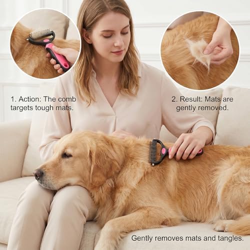 Dematting Comb for Dogs and Cats, Undercoat Rake Pet Brush for Long Hair, Deshedding Dog Brush Removes Tangles Knots and Loose Fur, Grooming Tool for Thick Coats (Blue M+L) - Image 4