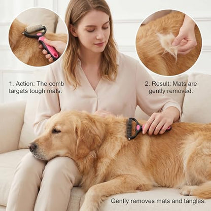 Dematting Comb for Dogs and Cats, Undercoat Rake Pet Brush for Long Hair, Deshedding Dog Brush Removes Tangles Knots and Loose Fur, Grooming Tool for Thick Coats (Blue M+L) - Image 4