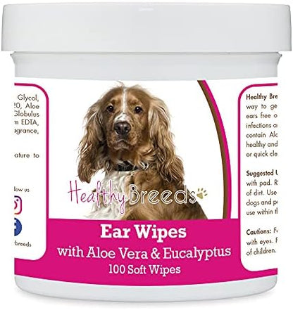 Healthy Breeds English Cocker Spaniel Ear Cleaning Wipes with Aloe & Eucalyptus for Dogs 100 Count by HealthyBreeds