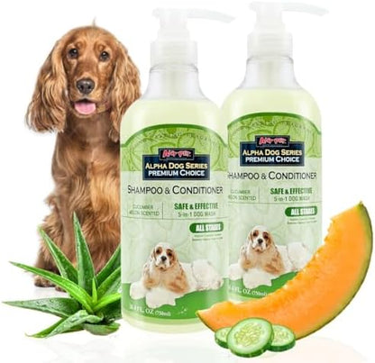 All Stages Natural Dog Shampoo and Conditioner Set with Aloe Vera pH-Balanced Dog Grooming Shampoo and Conditioner for Dogs, Tear-Free Moisturizing Dog Shampoo, 26.4 Oz (Pack of 2) by AlphaDogSeries