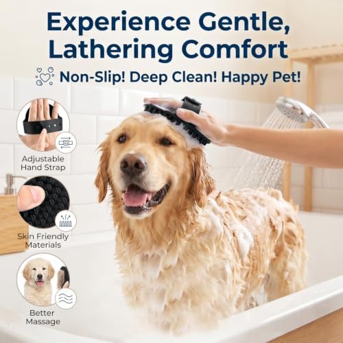 3-in-1 Pet Grooming Kit Rake Metal Comb & Bath Brush Black - Image 4