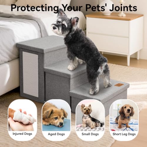 Zerbuger Dog Stairs with Storage, Grey Cat Scratcher 3 Steps Ramp no Condo - Image 4