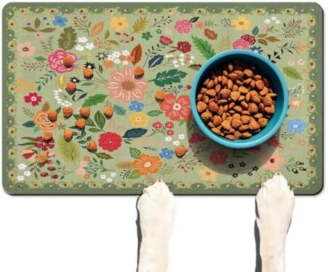 Absorbent Pet Dog Bowl Mat for Food and Water, Pet Cat Food Feeding Mat with Non Slip Rubber Backing, Dog Food Mats for Floors Waterproof, 12"x20" by Ideasonna
