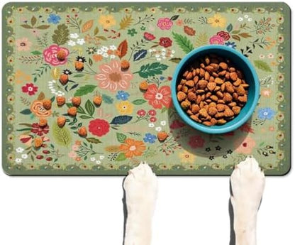 Absorbent Pet Dog Bowl Mat for Food and Water, Pet Cat Food Feeding Mat with Non Slip Rubber Backing, Dog Food Mats for Floors Waterproof, 12"x20" by Ideasonna
