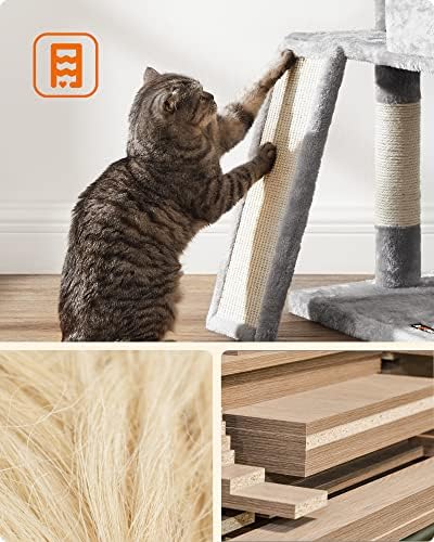 Feandrea Cat Tree, 45.3-Inch Cute Cat Tower, Climbing Condo, Light Gray - Image 6