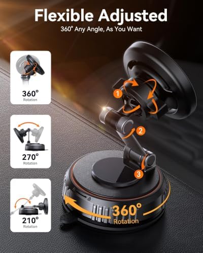 Miracase for MagSafe Car Mount[3600gf Strong Magnet & 89+LBS Suction Base]Vacuum Magnetic Phone Holders for Your Car, 360° Adjustable Dashboard & Windshield Mount with Dash Accents for All Smartphones - Image 5