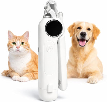 2-in-1 Dog Nail Clippers with Light & Digital Display – Upgraded Pet Nail Grinder, Safety Guard, USB Rechargeable Catcher for Cats and Dogs, Low Noise & Painless Trimming (White)