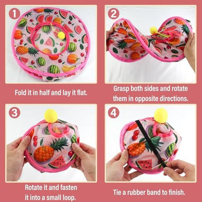 Andiker Small Cat Tents for Indoor Cats, Summer Fruit Patten 15" Foldable Cat Tube with 1 Plush Ball and 3 Holes Kitten Hide-and-Seek Toy to Relieve Boredom Also for Kitten Rabbits (Pink) - Image 5