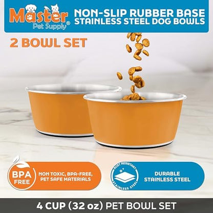 Master Pet Supply Stainless Steel Dog Bowls Set of 2 - Mango Tango - 32 Oz - Image 2