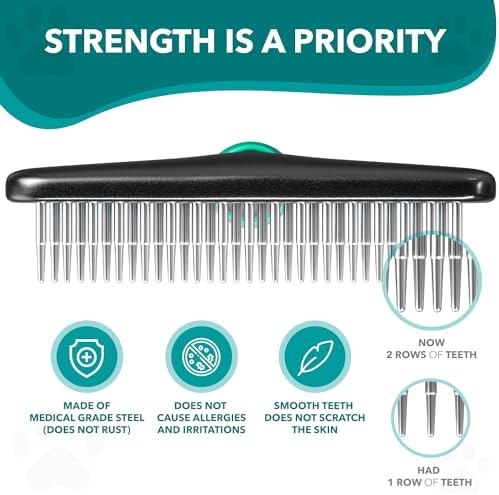DOGI Deshedding Brush Comb - Undercoat Rake for Dogs, Cats, Short, Long Hair Coats - Double Row Stainless Steel Pins - Reduce Shedding by 90% (Green) - Image 4