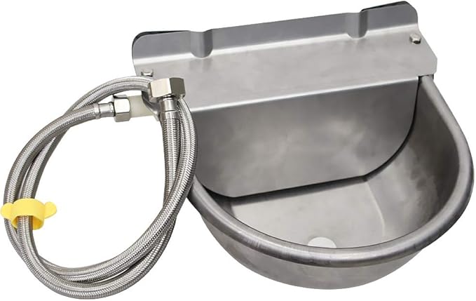 Stainless Steel Automatic Dog Waterer Bowl with Float Valve and 1M Hose(one end 3/4''), Livestock Waterer for Dog Goat Cattle (with Drainage Hole)