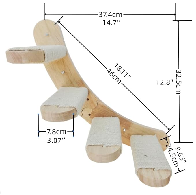 Cat Hammock Wall Mounted Cat Shelf with Steps - Pet Wall Shelves and Perches for Sleeping, Playing, Climbing Furniture for Large Cats or Kitty Bed (4 Flat Steps)