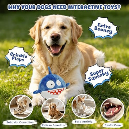 XIAPIA 3-in-1 Plush Shark Squeaky Dog Toys for Aggressive Chewers - Image 6