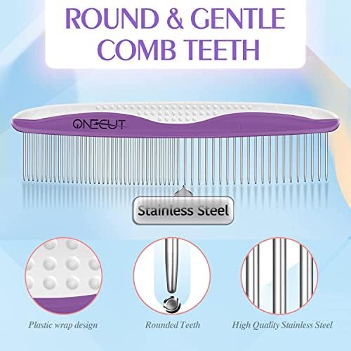 Dog Comb, OneCut Pet Grooming Tool for Removing Tangles Knots and Matted Fur, Wide and Narrow Teeth Comb Design for Dogs and Cats (Purple) - Image 2
