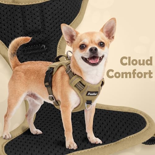 Funfox Dog Harness No Pull, Adjustable Pet Vest Harness, Super Soft Material with Vertical Handle Easy Control, Reflective Night Walking, 2 Leash Clips for Medium Sized Dogs, Brown, M - Image 6