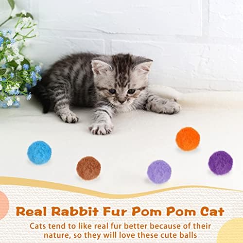 LEIFIDE 12 Pcs Real Rabbit Fur Ball Poms Cat Toys, Bright Color - Image 2