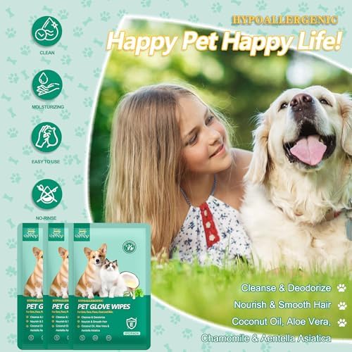 10 PCS Pet Cleaning and Deodorizing Bathing Grooming Glove Wipes for Dogs and Cats, Extra Thick Nourish Fur No-Rinse Grooming Wipes for Daily Care and Travel, Hypoallergenic - Image 2