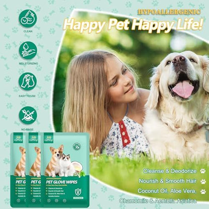10 PCS Pet Cleaning and Deodorizing Bathing Grooming Glove Wipes for Dogs and Cats, Extra Thick Nourish Fur No-Rinse Grooming Wipes for Daily Care and Travel, Hypoallergenic - Image 2