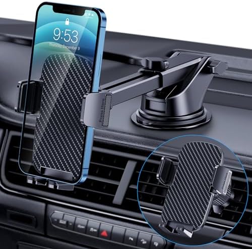 Car Phone Holder [Military-Grade Suction] Phone Stand for Car [Super Stable] Automobile Car Mount for iPhone Universal Accessories Air Vent Dashboard Windshield Mount Fit Vehicle Accessories by TICILFO