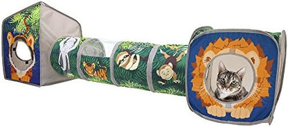 Kitty City Safari Jungle Cat Play Set, Collapsible Pop-Up Cat Toys Combo with Cube, Tunnel & Hideout, Interactive Indoor Kitty Playhouse for Exercise, Hiding & Lounging by KittyCity