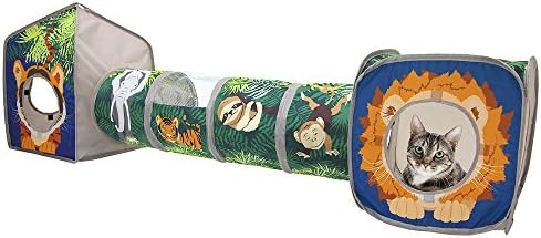 Kitty City Safari Jungle Cat Play Set, Collapsible Pop-Up Cat Toys Combo with Cube, Tunnel & Hideout, Interactive Indoor Kitty Playhouse for Exercise, Hiding & Lounging by KittyCity