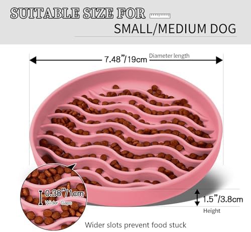 Slow Feeder Dog Bowls, Silicone Food Bowl Anti-Gulping, Pets Puppy Slow Feeder with Suction Cups, Dishwasher Microwave Safe for All Small Medium Dogs, Wave Design Pink - Image 2