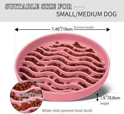 Slow Feeder Dog Bowls, Silicone Food Bowl Anti-Gulping, Pets Puppy Slow Feeder with Suction Cups, Dishwasher Microwave Safe for All Small Medium Dogs, Wave Design Pink - Image 2