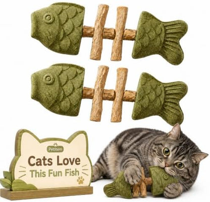 Catnip and Silvervine Chew Sticks for Cats Natural Cat Nip Teething Toys Gall Fruit Teeth Dental Cleaning Silver Vine Creative Fish Bone Kittens Interactive Wooden Fishbone Shaped Design by Unknown